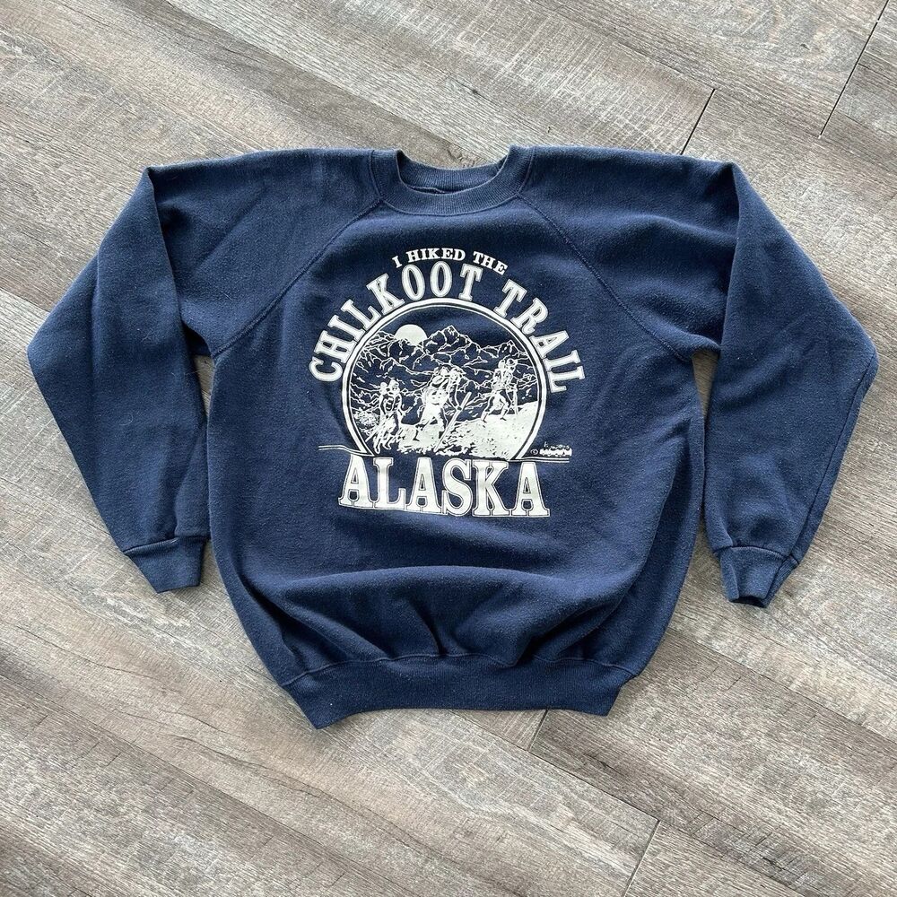 Vintage 50s/60s Flocked Sweatshirt Sz Medium Alaska Destination College Style